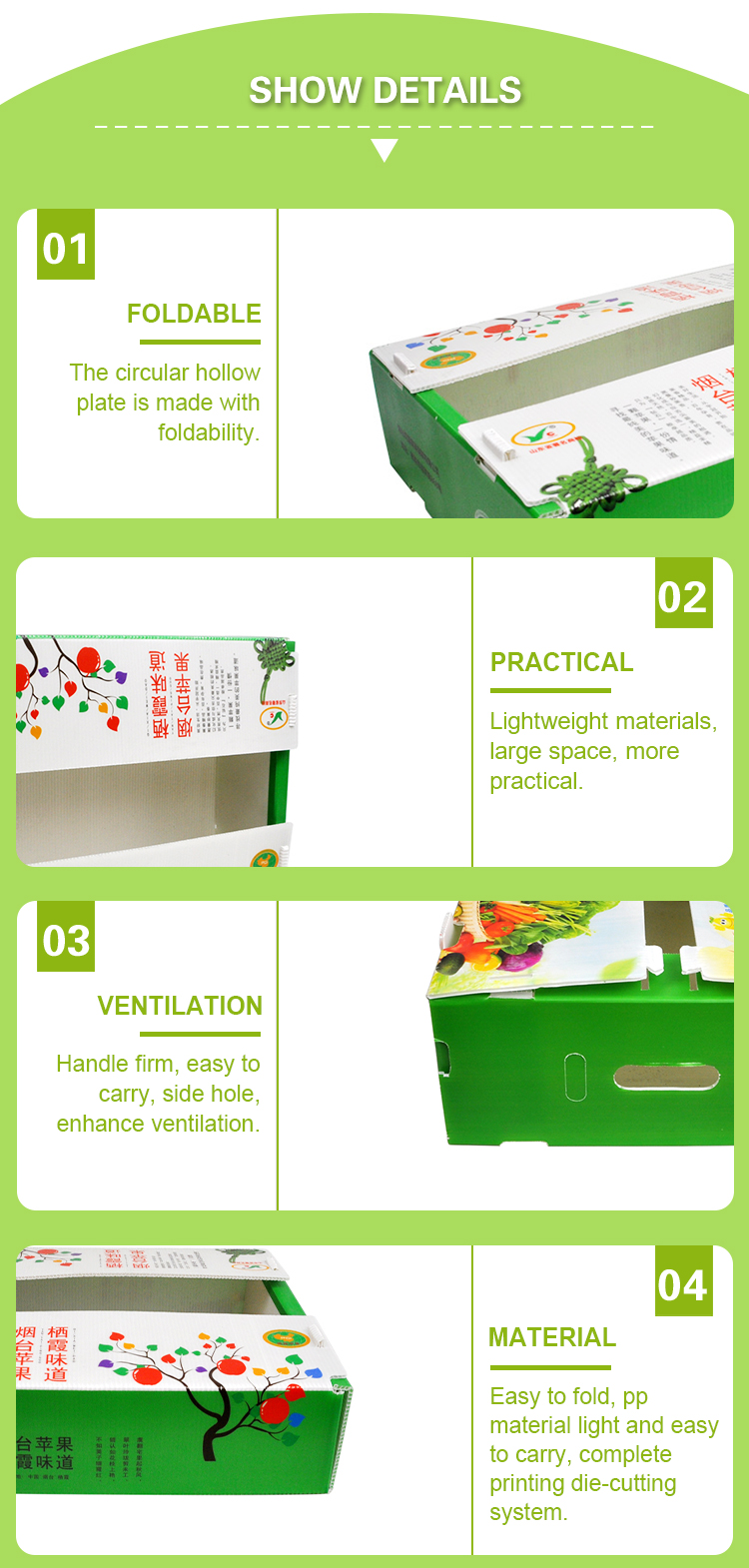 Fruit Corrugated Plastic Packaging Broccoli PP Corrugated Sheet Box