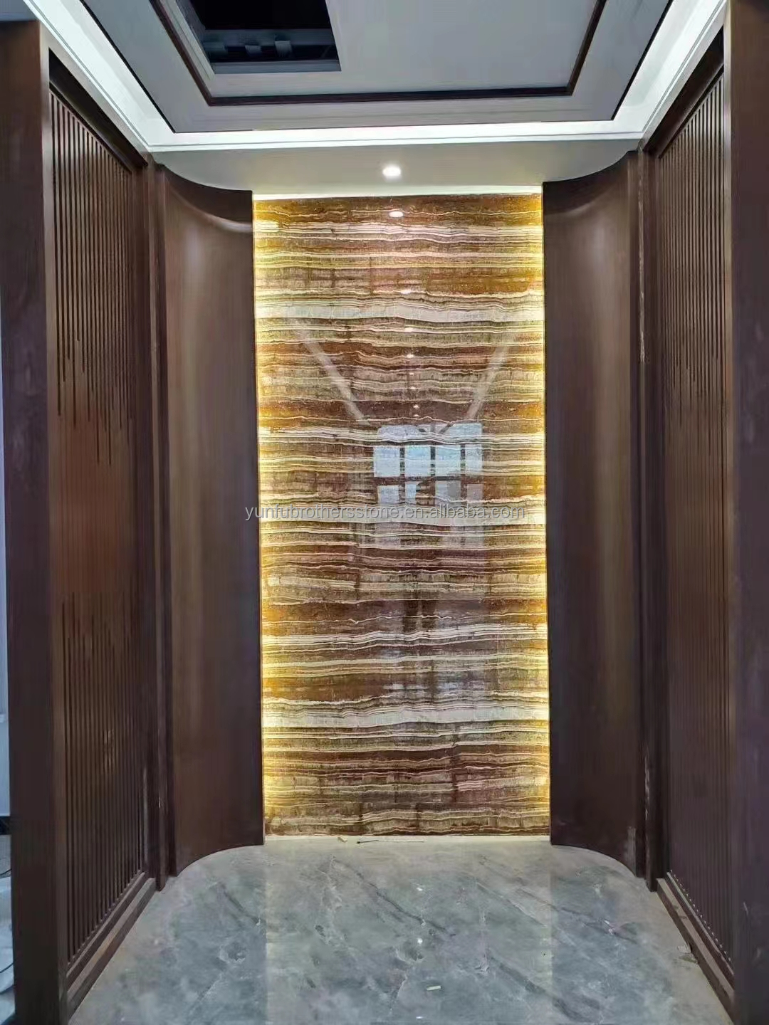 Polished Black Sea Onyx Marble Translucent Texture for Interior Wall Panel Decoration