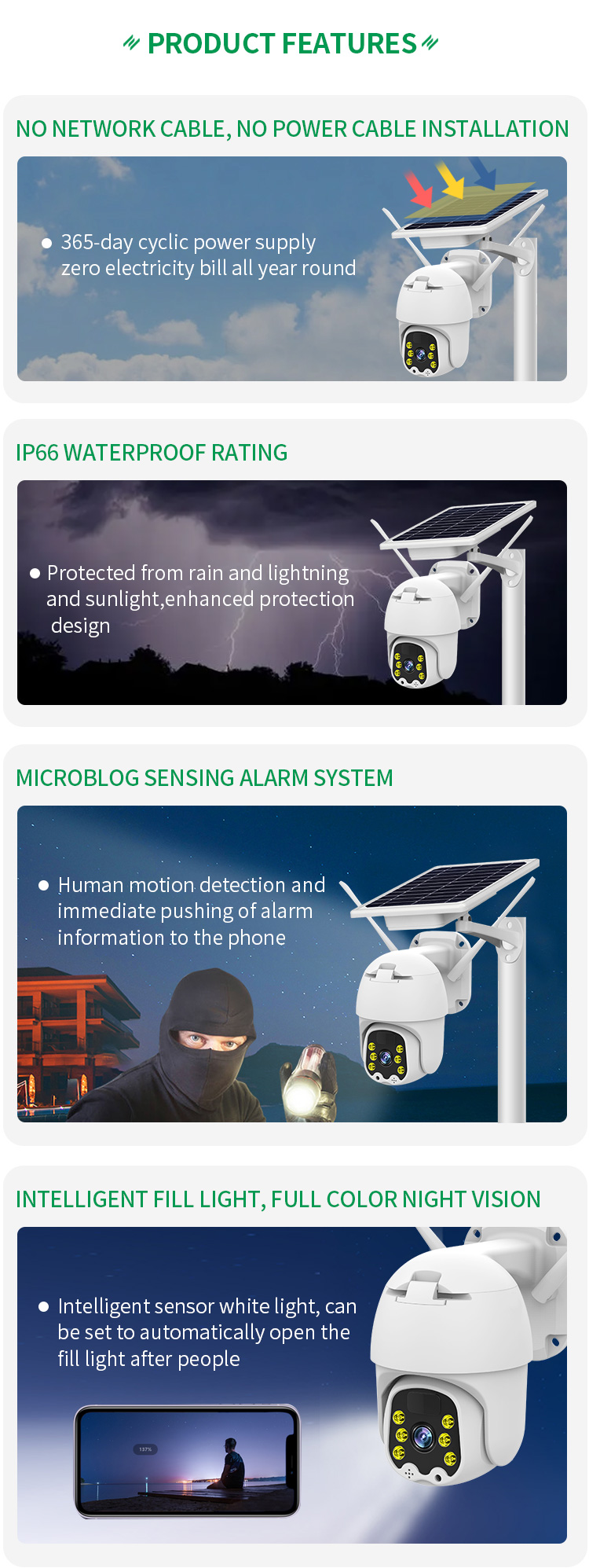 Outdoor Waterproof Wireless Solar Camera 360 Degree PTZ Wifi Security Camera