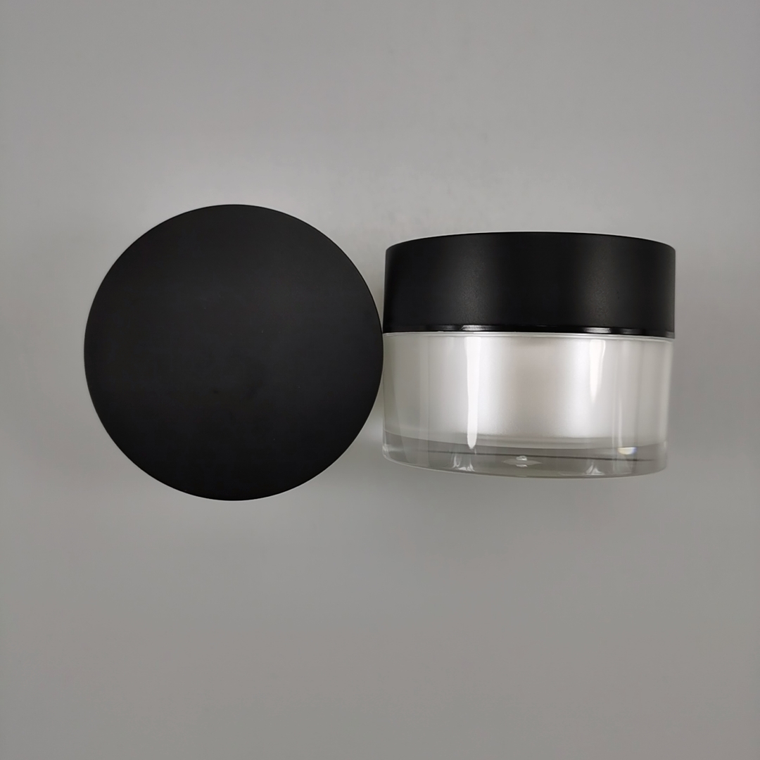 110g Plastic Cap Round Acrylic Black and White Cream Jar with Black Lid for Skin Care