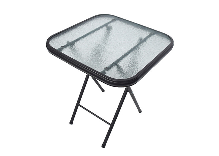 BSCI Outdoor Folding Square Tempered Glass Table With Powder Coated Frame