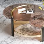 Living Room Stainless Steel Rectangle Coffee Table With Brushed Gold Satin
