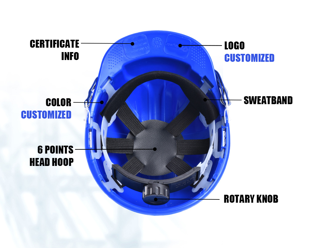 PP Blue Helmet In Construction ABS Shell CE ANSI Workplace Safety Equipments
