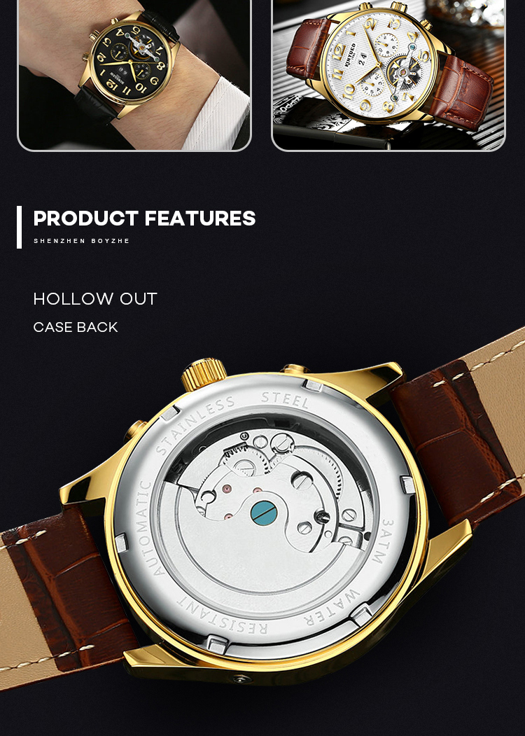 Luxury Modern Leather Wrist Watch Multi Function Accurate Travel Time