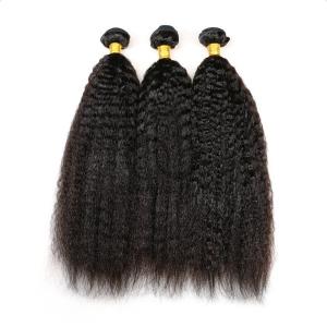 China Natural Black Kinky Straight Remy Human Hair Bundles Sew In Weave Bundles Brazilian Bundle Deals wholesale