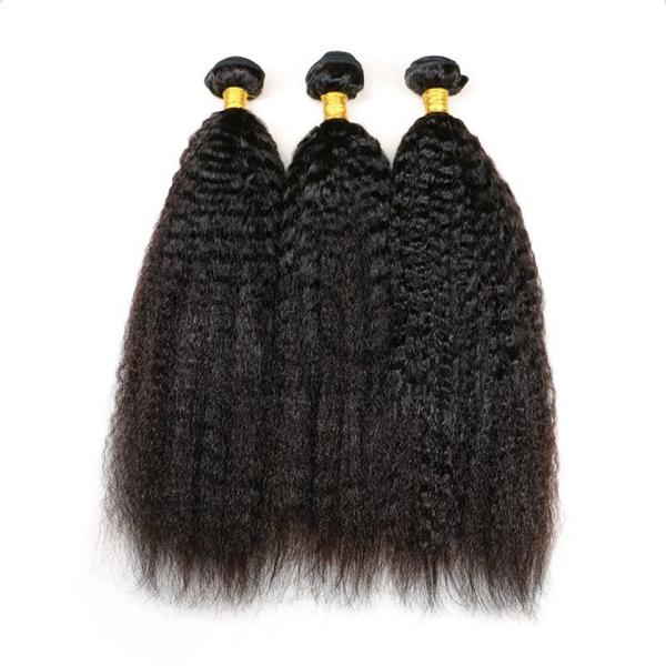 Natural Black Kinky Straight Remy Human Hair Bundles Sew In Weave Bundles