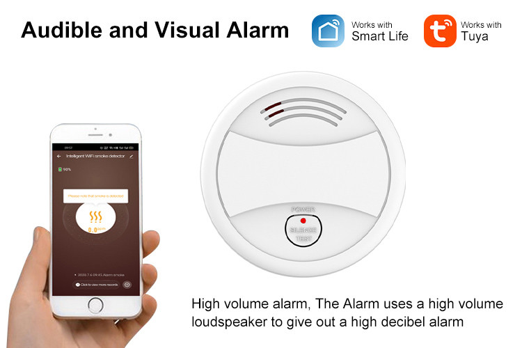 White Wireless Fire Safety Sensor Alarm And Tuya Smart Smoke Detector System Alarm For Indoor Fire