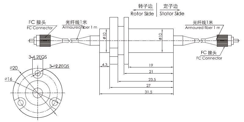 fo100 series FO100 Series Single Channel Fiber Optic Rotary Joint slip ring Drawing 