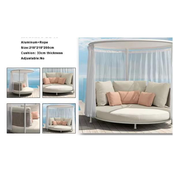 Poolside Waterproof Aluminium Two Sun Bed Lounger Chair Twins Chaise With Roof