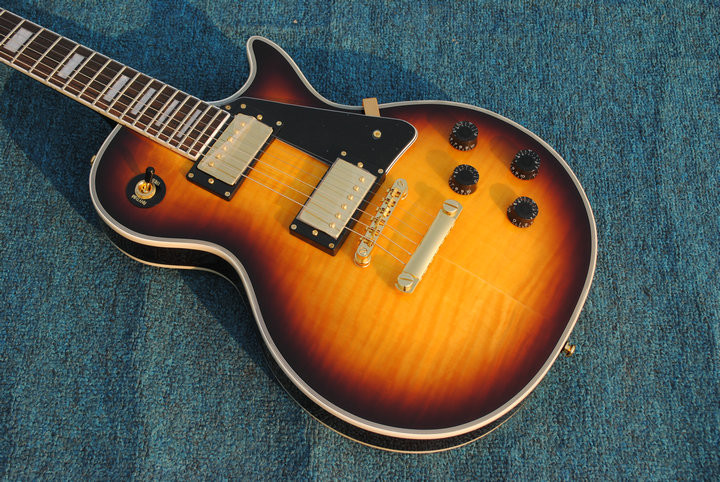 High Quality cheaper price LP custom Electric Guitar sunburst color center solid rosewood fingerboard,chrome parts, Whol