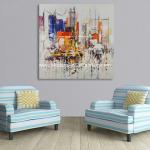 Handmade Abstract cityscape wall art painting, Acrylic Canvas Paintings streched