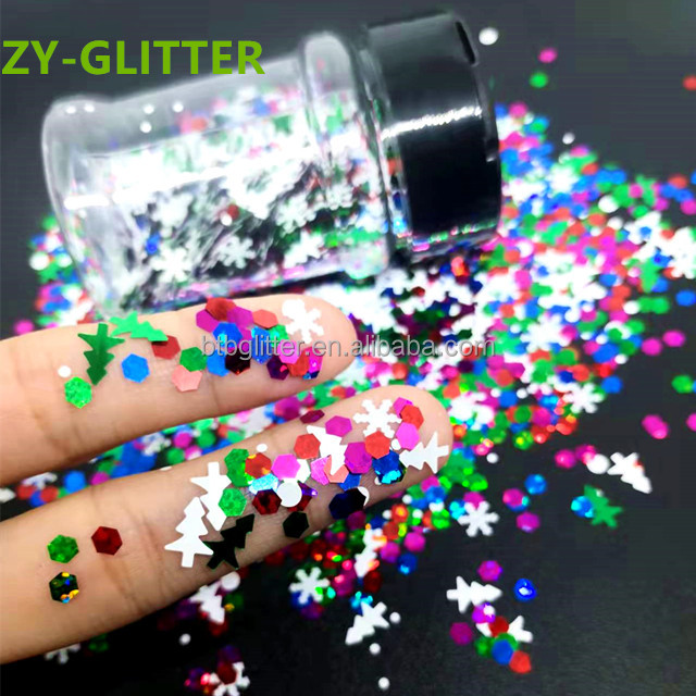 Square Heart Star Moon Flowers Leaves Crafted Glass Silk Holiday Nails High Christmas Glitter Mix for Excellent Effect