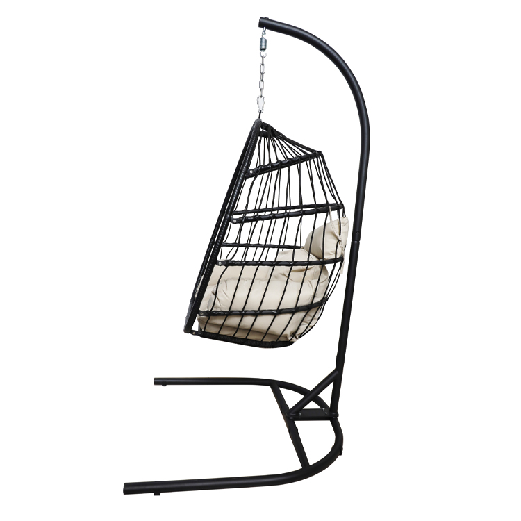 Custom Logo Garden Courtyard Patio Rope Pe Rattan Hanging Swing Chair with Stand