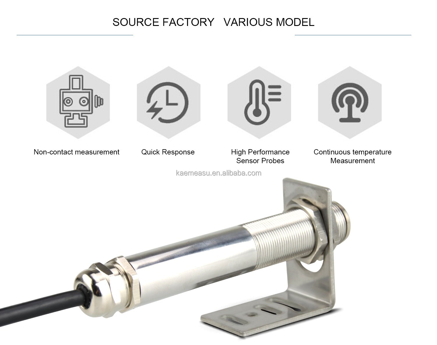 kaemeasu 4~20 mA Stainless Steel Transmitter Non Contact Infrared Temperature Sensor -50~100℃