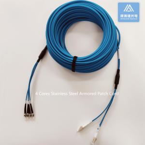 China 4 Cores OM2 Stainless Steel Armored Fiber Patch Cable ST-DLC-40M 6.5mm Blue LSZH wholesale