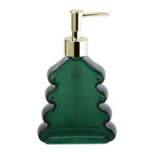 China Green Bath Soap Dispenser Glass Lotion Dispenser BSCI Tree Shape Glass Bathroom Soap Dispenser Golden Pump Head wholesale