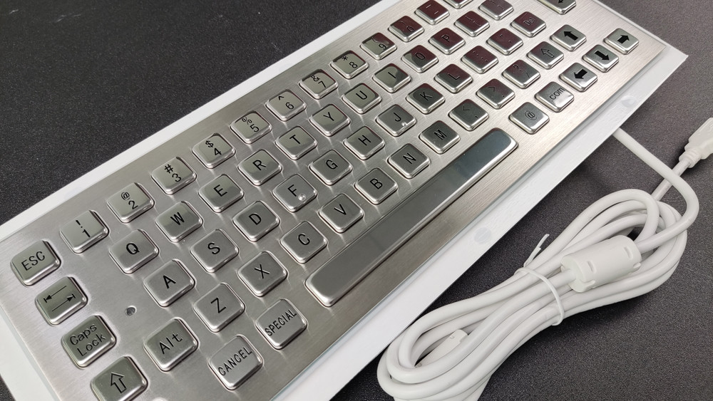 Compact Format Rugged Panelmount Metal Stainless Steel Industrial Keyboard With 64 Custom Keys