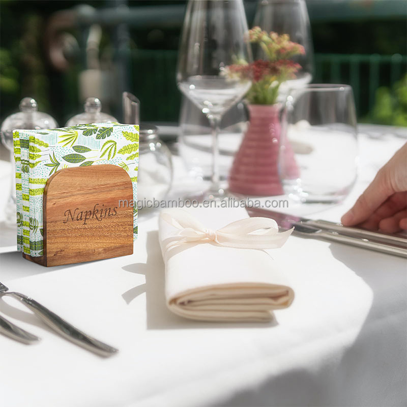 Bamboo Napskin Holder For Table Upright Napkin Dispenser Perfect For Indoor And Outdoor