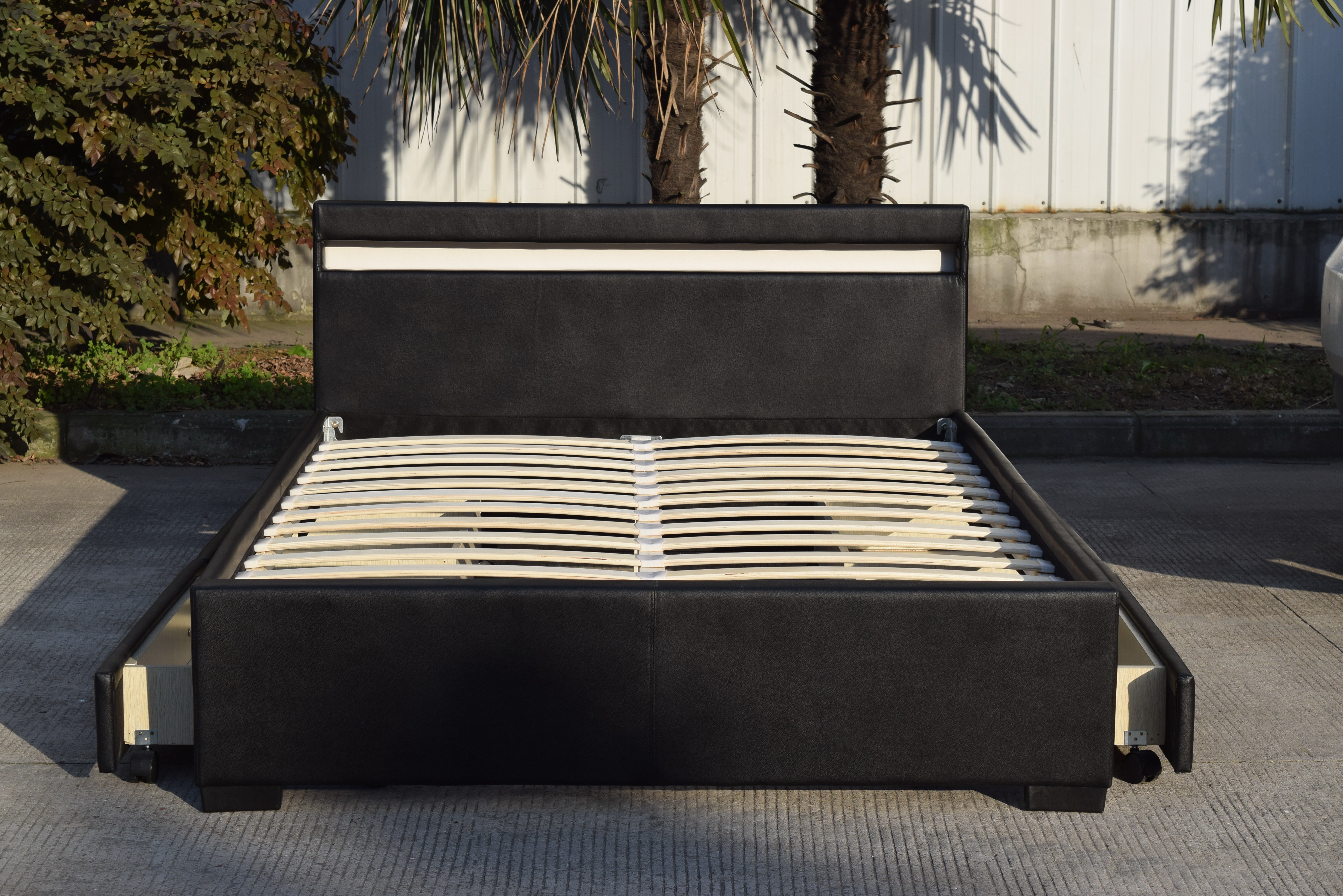 Pu Faux Leather LED Upholstered Bed With Storage Drawer 12 Months Warranty