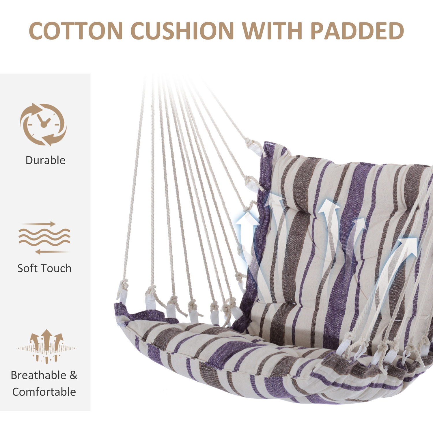 3.1kg AJUNION Outdoor Swing Hammock Seat Modern Style Hanging Cotton Rope Swing Chair