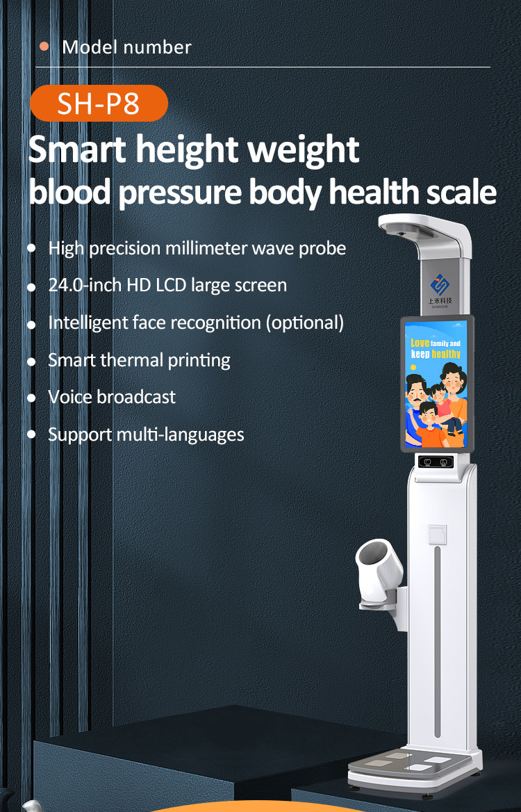 Ultrasonic Height Weight Measure LCD Bmi Blood Pressure Heart Rate Body Scale