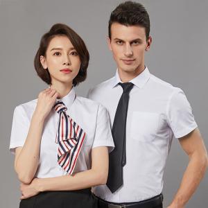 Spring Fashion Button Down Custom Business Shirts White Short Sleeve 100% Cotton