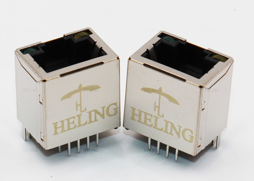Gold Plating Contact Terminal 180 SMT RJ45 Connector R / A 50U" Single Port Shielded