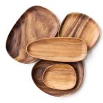 Customized Acacia Wood Serving Platter Printed Lacquer Wooden Food Serving