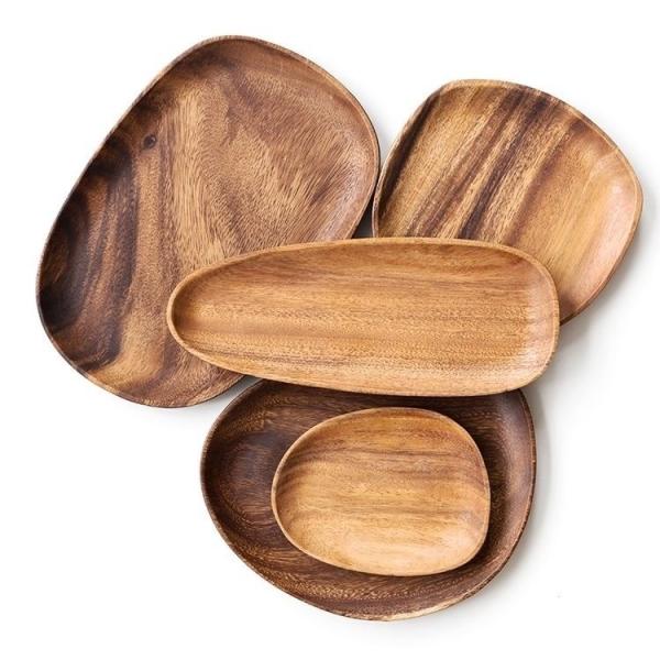 Customized Acacia Wood Serving Platter Printed Lacquer Wooden Food Serving
