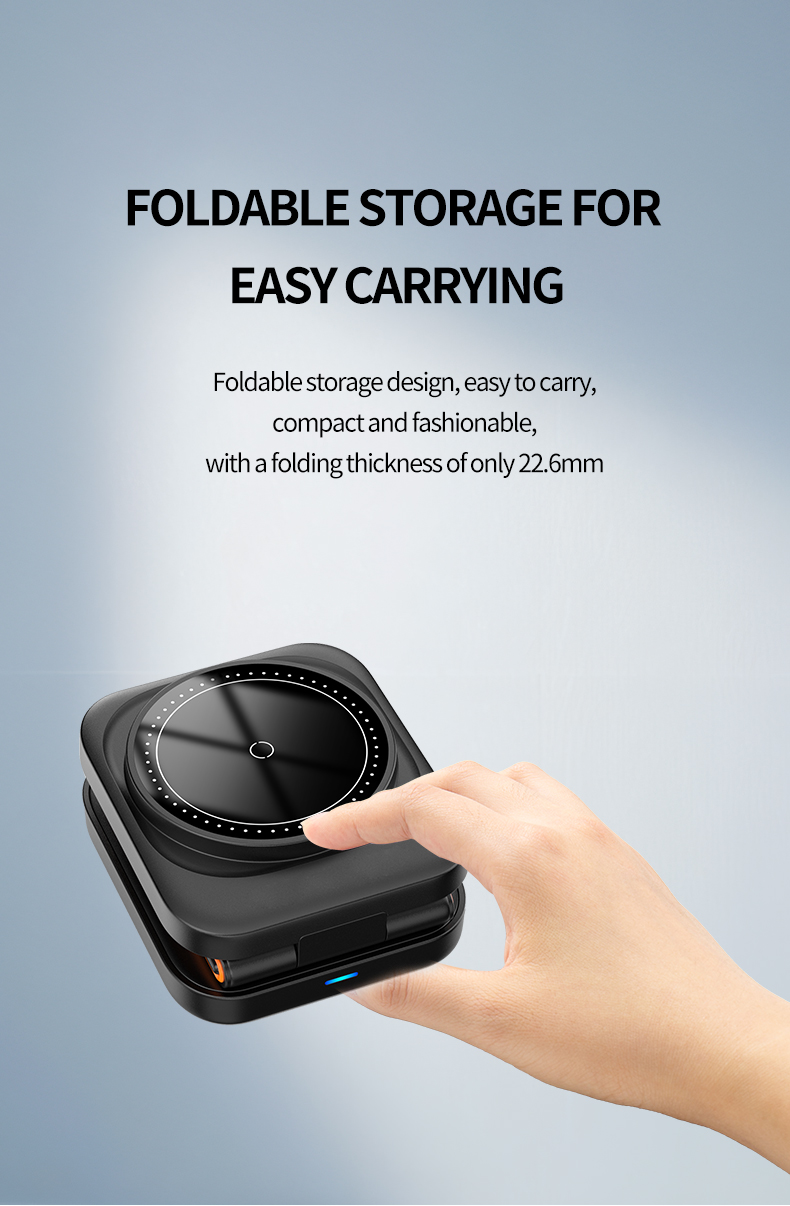Mobile Phone Stand 3-in-1 Foldable Magnetic Wireless Charger with Over-Charging Protection and USB-Type C Input Port