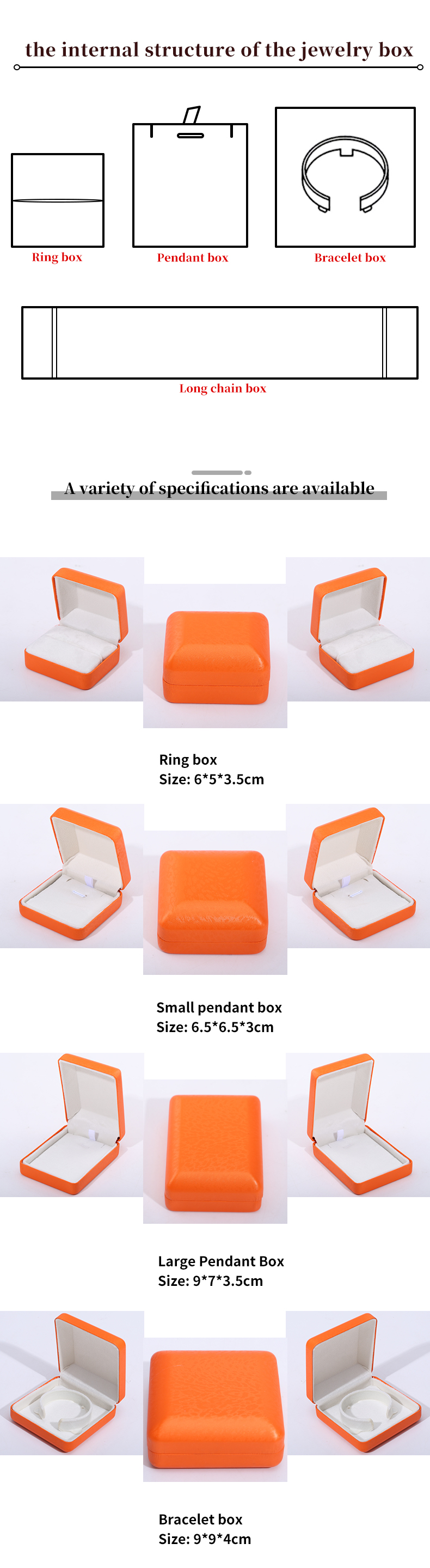 Custom Logo Rectangle Orange Leather Jewelry Box for Luxury Bracelet Necklace Storage