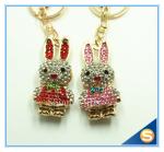 Trendy Rhinestone Cute Rabbit Shape Crystal Gold Plated Key Chain For Handbag