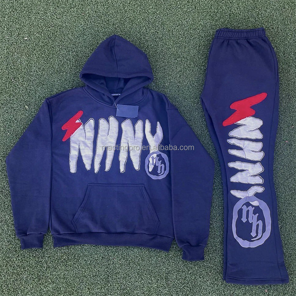 Custom 3D Puff Print Sweatsuits Set Oversized Hoodie and Cotton Joggers for Men S-6XL
