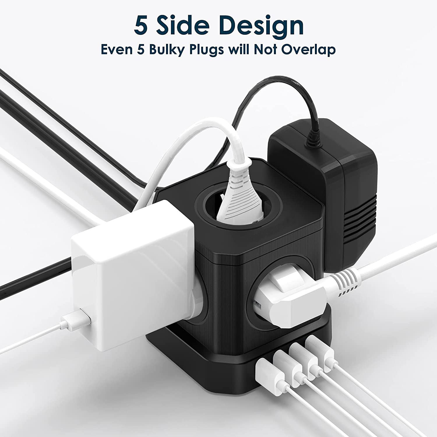Residential USB C Extension Lead 5 Way Cube Power Strip With 4 USB Slots