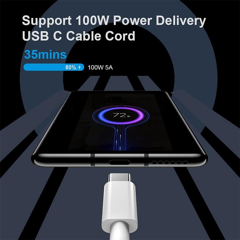 100W 5A USB C To USB C Cable Type C Charger Cord Compatible With MacBook Pro Air