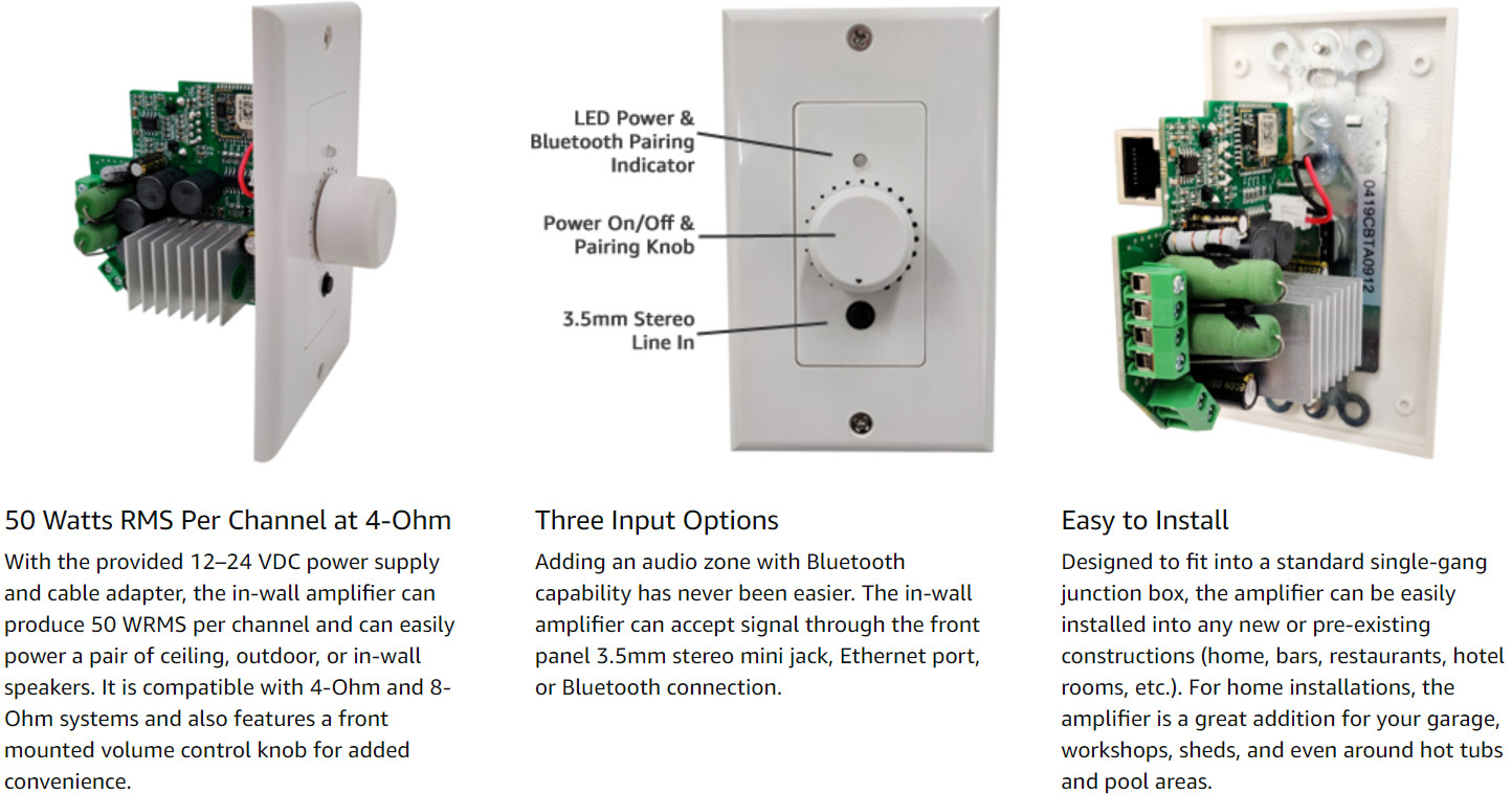 White Wall Rotary Knob Volume Control Impedance Matching For Ceiling Speakers Bluetooth Amplifier