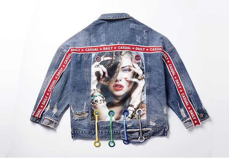 custom clothing factory China Printed Personality Ladies Jackets Coats BF Loose Fit Denim Jacket
