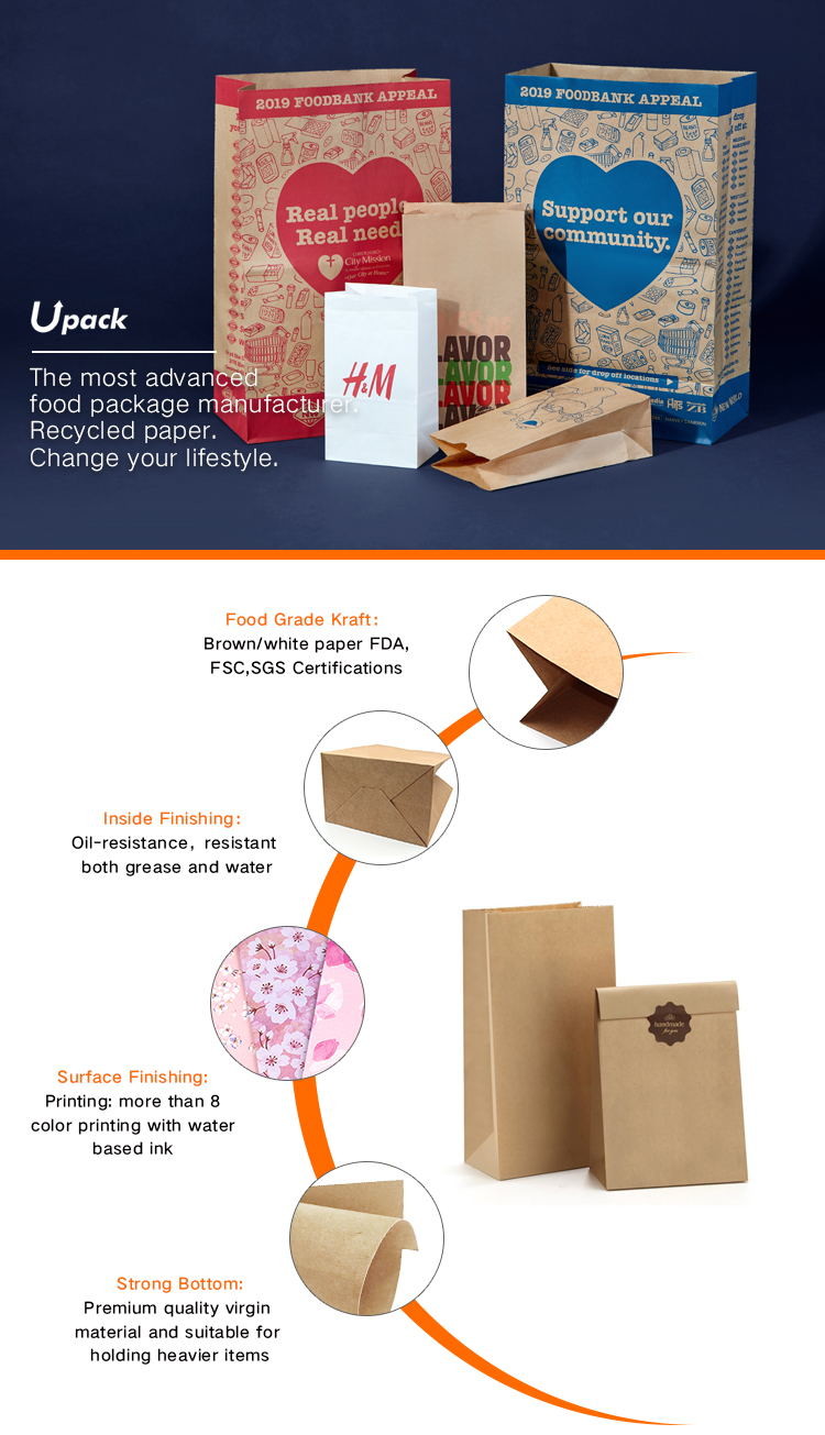 Greaseproof Fried Food Kraft Paper Bags Printed Oil Proof Bread Hamburger Donuts Takeaway