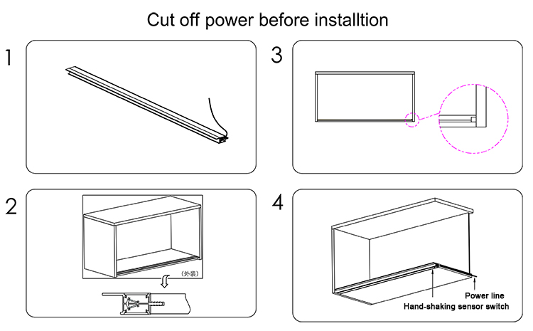 Kitchen Cabinet LED Shelf Profile Warm White LED Cable A2200