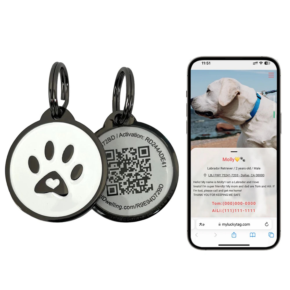 Soft Enamel Zinc Alloy Metal NFC QR Code Pet ID Tags Dog Tags