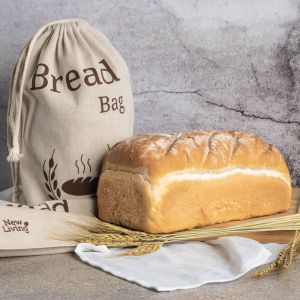 Screen Printing Unbleached Linen Bread Drawstring Bag