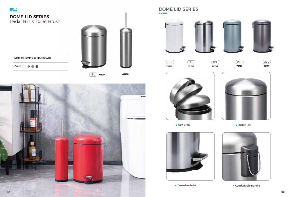 Basic 3L 5L 12L 20L 30L Stainless Steel Round Pedal Bin with Soft Close Inner Bucket