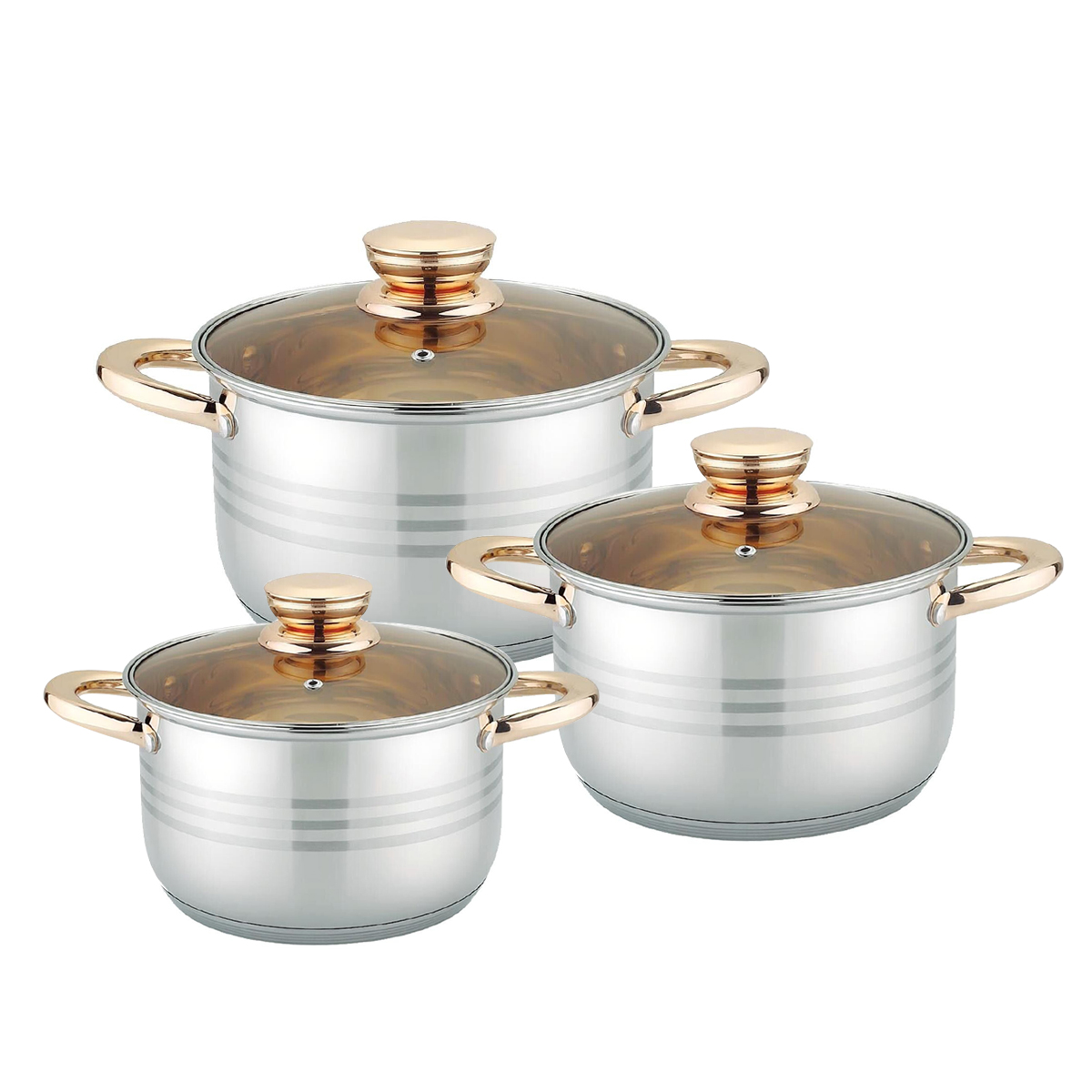 Home 12pcs Stainless Steel Cookware Set Golden Handle Sustainable