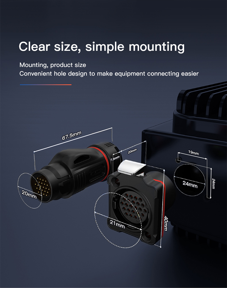 CNLINKO BD24 Plastic 19 Pin Industrial Waterproof Cable Panel Mount Connector