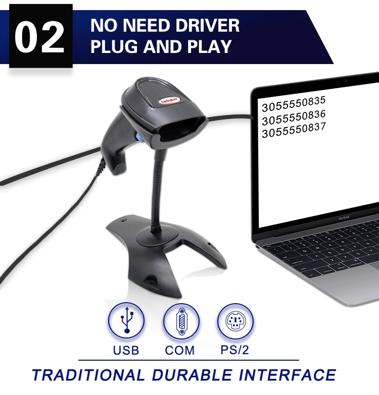 Handheld Wired POS Barcode Scanner Supermarket Checkout USB RS232 1D Bar Code Reader