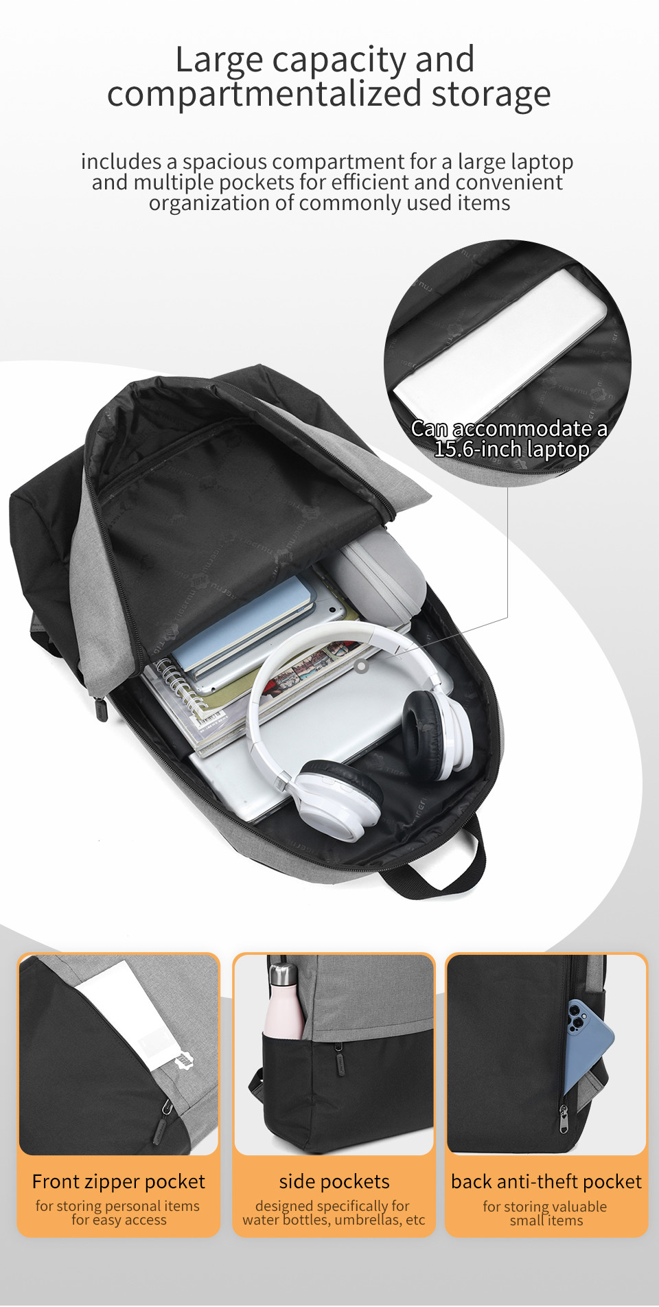 300D Snowflake PVC Travel Laptop Backpack Waterproof 15.6 Inches Light Weight Casual