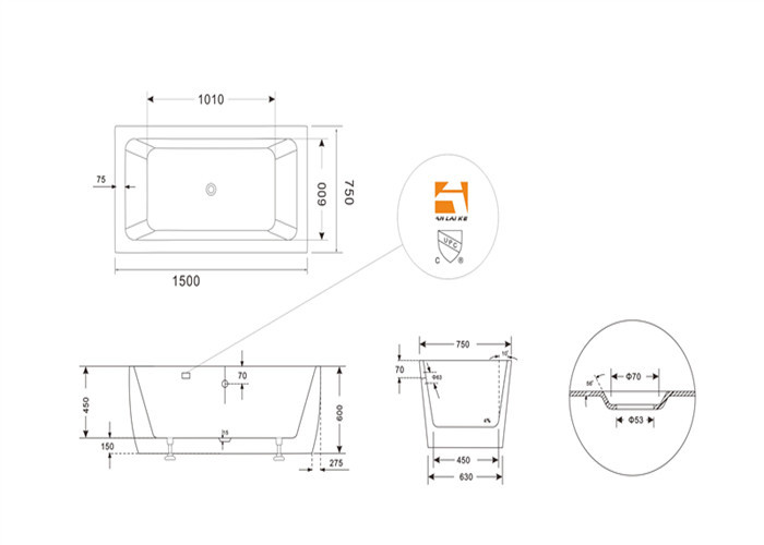 Luxury Freestanding Acrylic Tub , Clear 1500mm Stand Alone Soaker Tub
