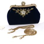 OEM ODM Velvet Black Blue Evening Clutch Handbag For Lipsticks Cosmetics