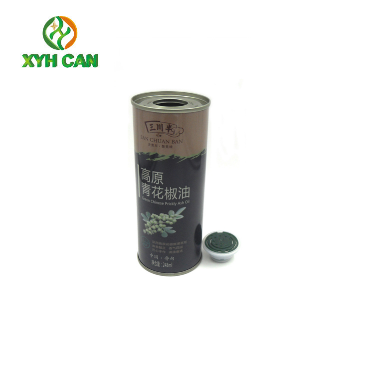 Size 250ml Glossy Lamination Printing Slim Recyclable Metal Round Tin Box for Sesame oil