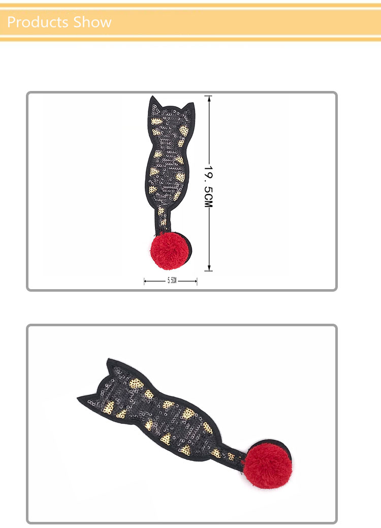 Small Cute Cat Custom Chenille Patches Eco Friendly Black Color With Various Material